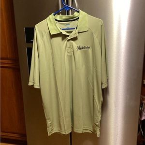 Men’s pea green polo shirt from the Studebaker museum. Size S.